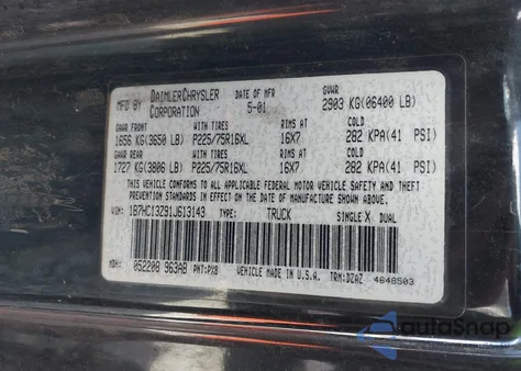 2001 Dodge Ram 1500 St из США, поврежденный, VIN 1B7HC13Z91J613143